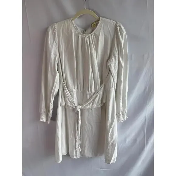 Michael Kors White Linen Tie Front Dress Size M with Zipper Chipping - Picture 4 of 11